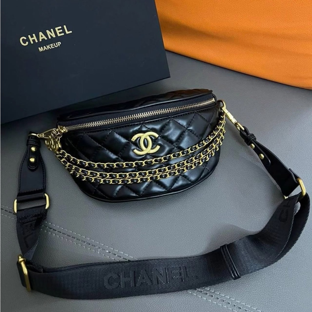 Gwp Chanel Makeup Vip Gift Black Quilted Leather Bumbag With Gold Accents